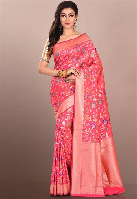 Pink Banarasi Silk Saree With Blouse 170217 Silk Sarees Saree Saree Blouse Designs
