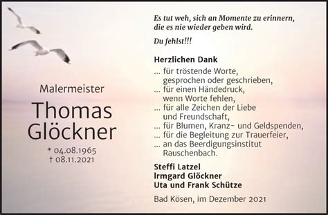 Traueranzeigen Von Thomas Glöckner Abschied Nehmende