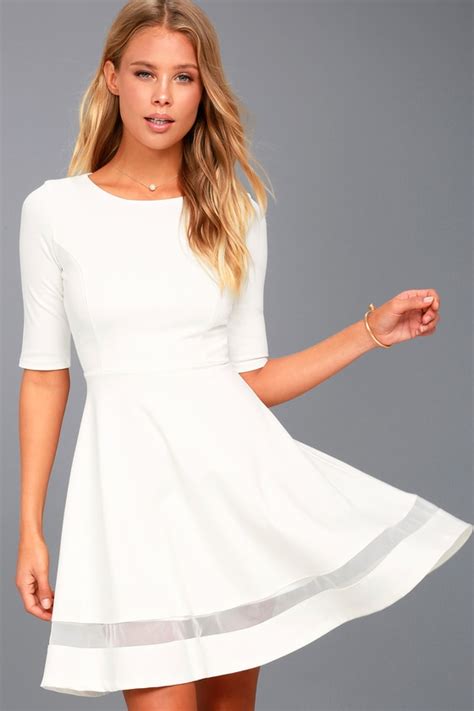 Cute White Skater Dress Mesh Skater Dress Mesh Dress Lulus