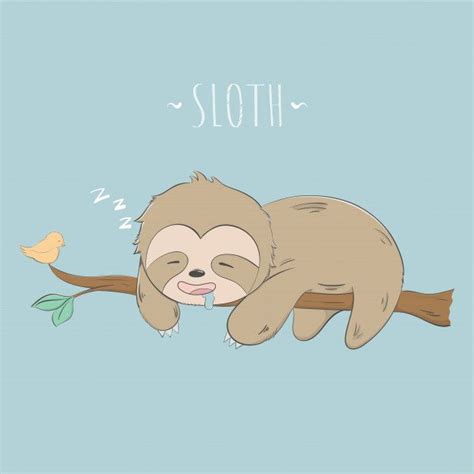 Cute Sloth Sleep On The Tree Pastel Cartoon Premium Vector Sloth