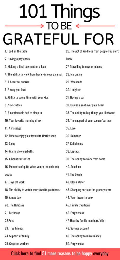 101 Everyday Things To Be Grateful For Gratitude List For Major Life