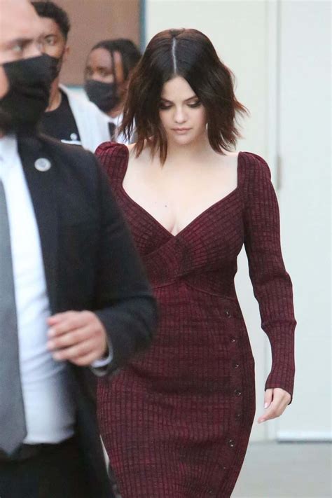 Selena Gomez Wears Plunging Burgundy Dress In Los Angeles Ph