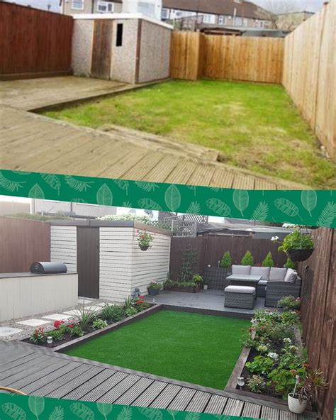 Garden Before And After Decking Bar Astroturf Sleepers Planters