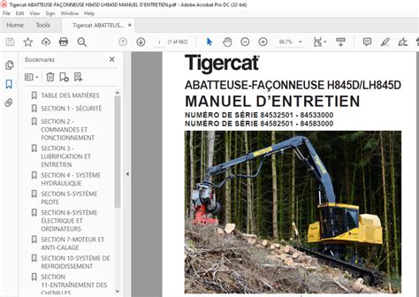 Tigercat ABATTEUSE FAÇONNEUSE H845D LH845D MANUEL DENTRETIEN PDF