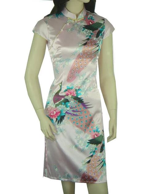 buy pink chinese novelty women s silk satin cheongsam mandarin collar qipao