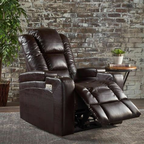 Brown Leather Power Recliner With Storage Cup Holders And Usb Charge