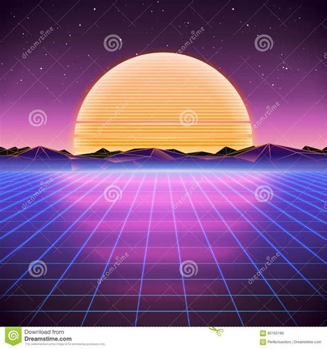 An Old School Computer Background With The Sun In The Sky And Mountains