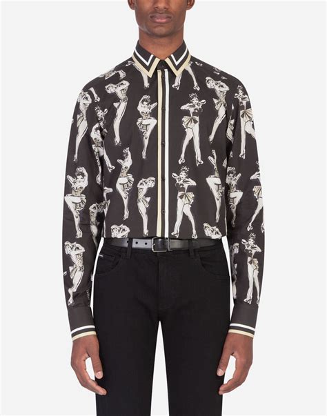 Dolce And Gabbana Gold Cotton Shirt With All Over Pin Up Print Shopstyle