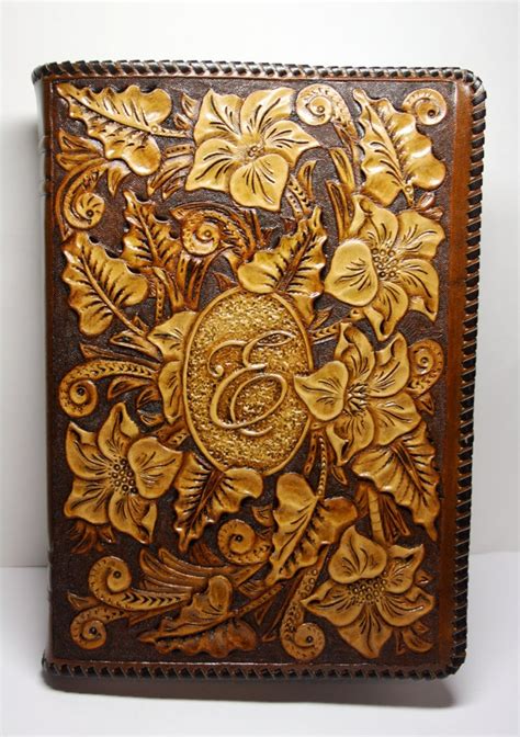 Hand Tooled Leather Book Cover Handcrafted Book Cover Etsy