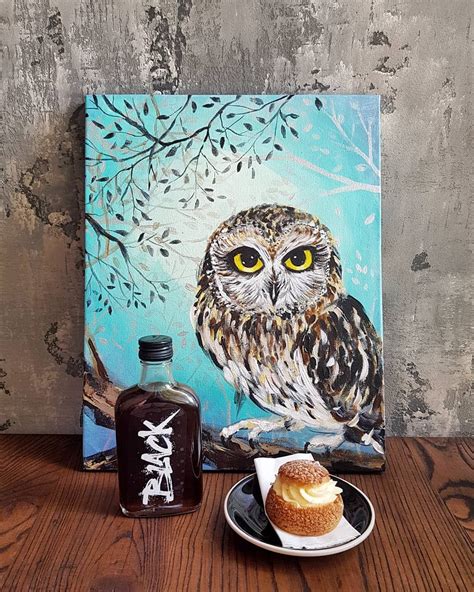 Owl Painting For Coffee Lovers Owl Coffee Coldbrew Owl Canvas