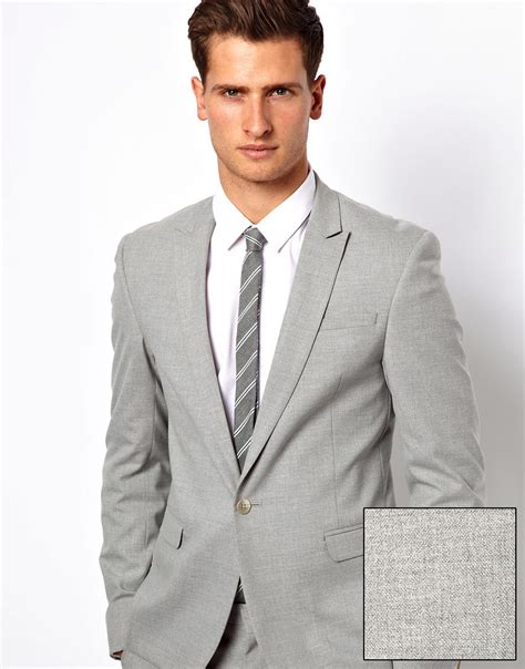 lyst asos skinny fit suit jacket in grey in gray for men