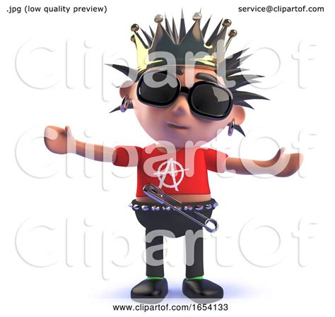 King Punk Rock Character In 3d Wearing A Royal Gold Crown By Steve