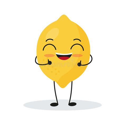 Cute Happy Lemon Character Funny Fruit Emoticon In Flat Style Stock