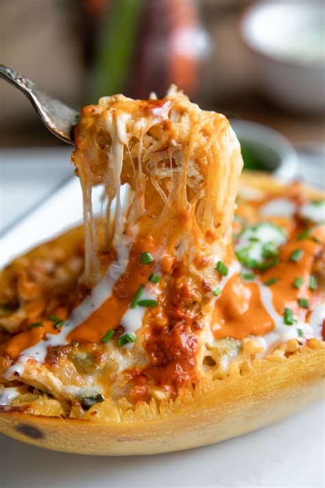 Cheesy Buffalo Chicken Spaghetti Squash Recipe The Forked Spoon