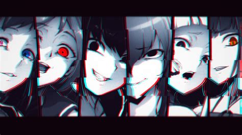 Anime Girls Glitch Art Anime Collage Red Eyes Dark Eyes Hd Wallpaper