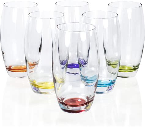 red co large 16 oz multicolored drinking glass set of 6 for water beverage