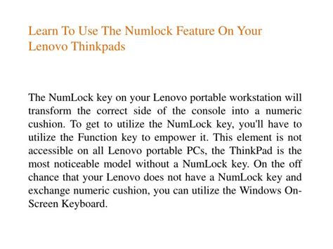 Ppt Learn To Use The Numlock Feature On Your Lenovo Thinkpads