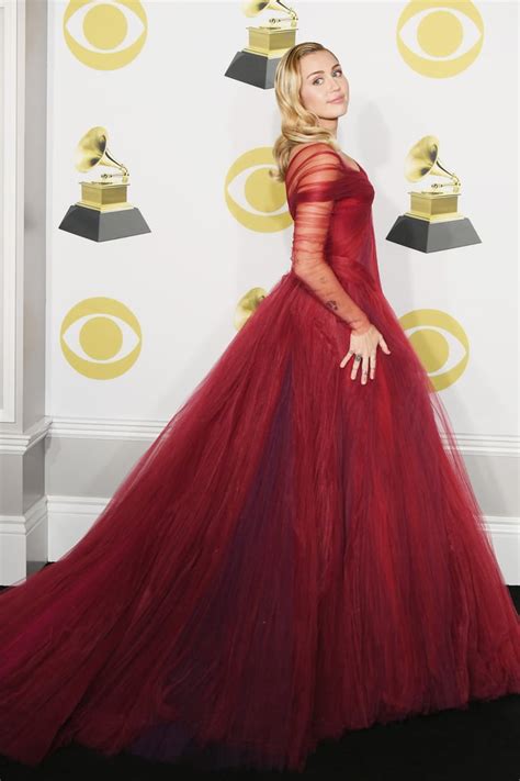 Miley Cyrus Wearing Red Gown At Grammys 2018 Popsugar Fashion Photo 2
