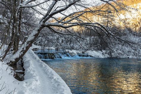 Plitvice Lakes During Winter With High Level Of Snow Stock Image
