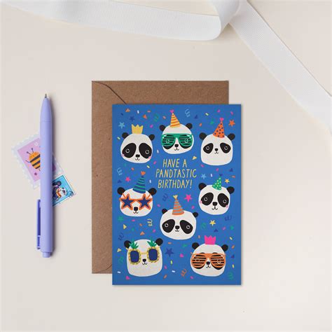 Party Pandas Childrens Birthday Card Kids Birthday Card Origami Doll