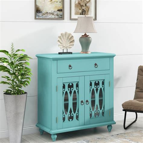 Godeer Navy Green Wood Accent Buffet Sideboard Storage Cabinet With