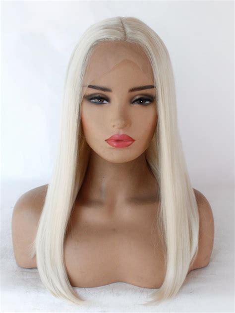 T Platinum Blonde Shoulder Length Straight Lace Front Wig Synthetic Wigs BabalaHair