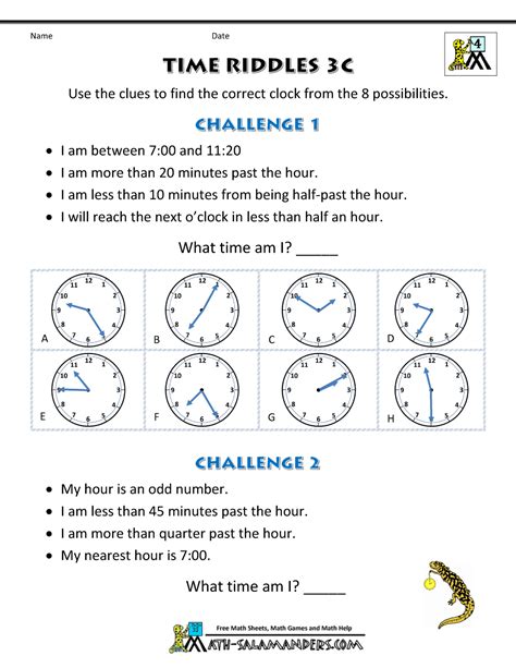 Printable Time Worksheets Time Riddles Easier