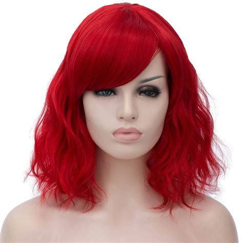 Mersi Red Wigs For Women Short Bob Wavy Wigs With Bangs Fashion Wigs For Lady Pastel