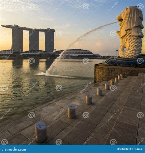 Singapore Landmark Merlion With Sunrise Editorial Stock Photo Image