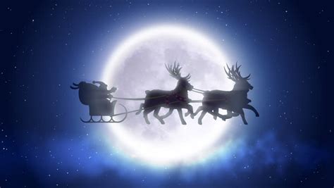 Santa With Reindeer Fly Over Moon Stock Footage Video 1592929