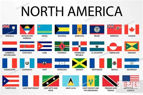 An Alphabetical Country Flags For The Continent Of North America Stock