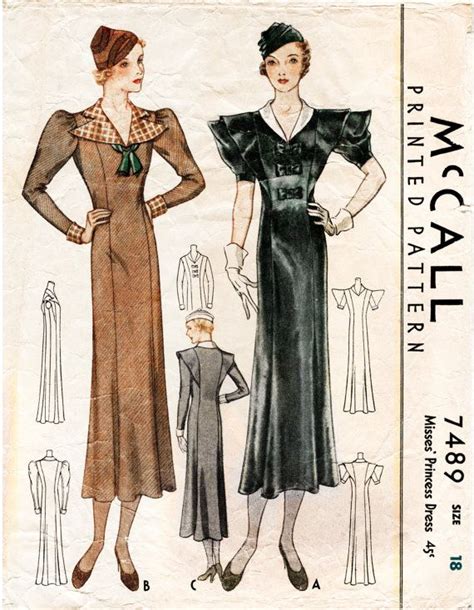 30s 1930s Mccall 7489 Vintage Womens Sewing Pattern Day Dress Mutton