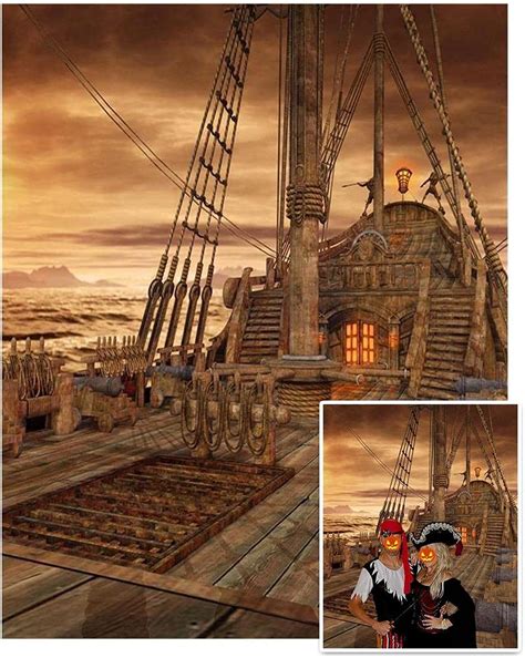 Aofoto 5x7ft Pirate Ship Backdrop Vintage Halloween Nightmare Sea