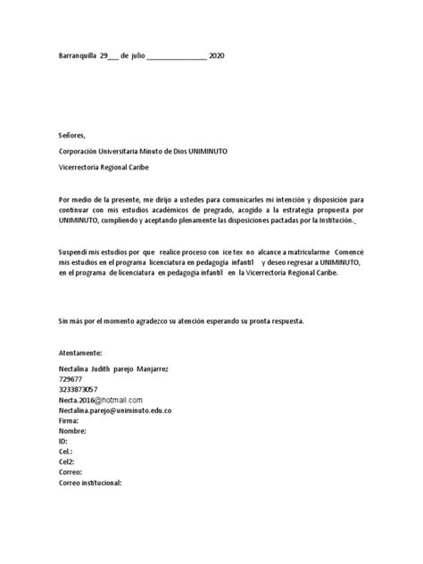 Carta De Reintegro Univeridad Pdf