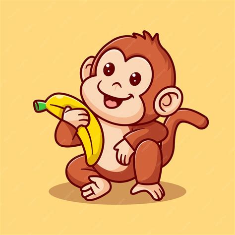 Premium Vector Cute Monkey Holding Banana Icon Illustration Animal