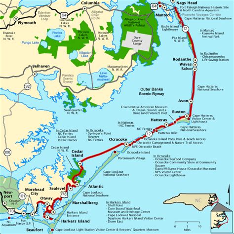 What some outer banks maps don't show is the very helpful mile post indicators, starting at mp 1 in kitty hawk going progressively higher in number as you travel south through nags head and onto hatteras island. Map Of Outer Banks Nc - Maps For You