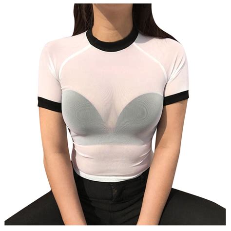 Buy Women S Sheer Mesh See Through Short Sleeve Crop Tops Casual T Shirt At Affordable Prices