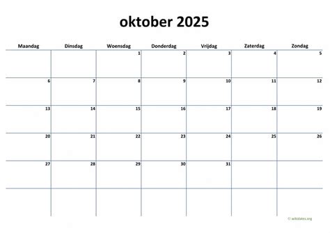 Kalender Oktober 2025 Niederlande
