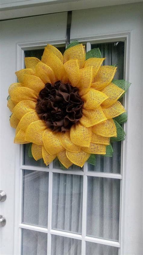 Sunflower Wreath Yellow Burlap Sunflower Front Door Porch Flower