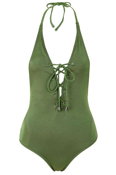Buy One Of These One Piece Swimsuits For Summer 2021 Halter One Piece Swimsuit Olive Green