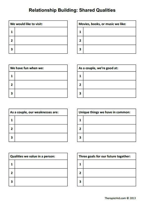 Relationship Building Shared Qualities Use This Worksheet To Encourage