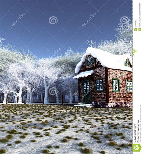Winter Meadow Cottage Stock Illustration Illustration Of Nature 34086562