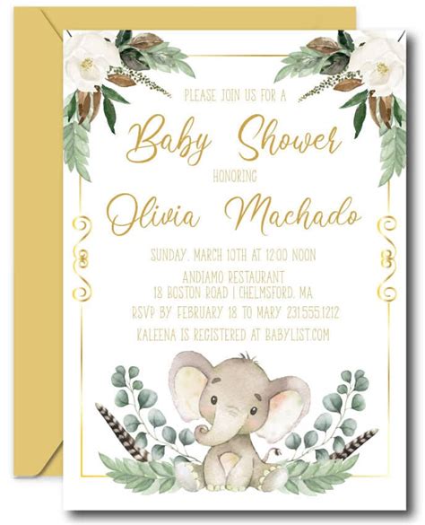 Gold Elephant Baby Shower Invitations Announce It