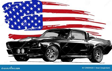 Vector Graphic Design Illustration Of An American Muscle Car Stock