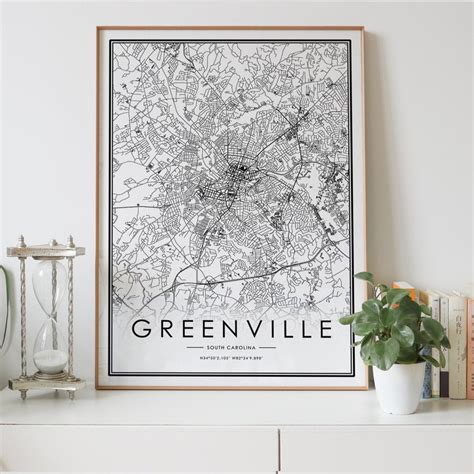 Greenville South Carolina Sc Usa City Map Print Personalized Etsy