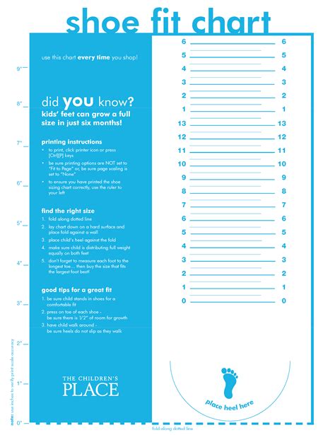 printable shoe size chart for kids from the children's place website ...