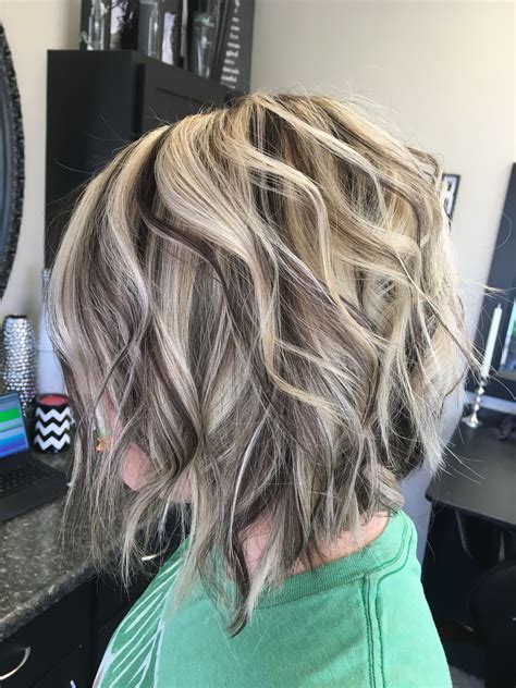 Blended And Chunky Hilights And Lowlights With Angled Long Bob Chunky Blonde Highlights Hair