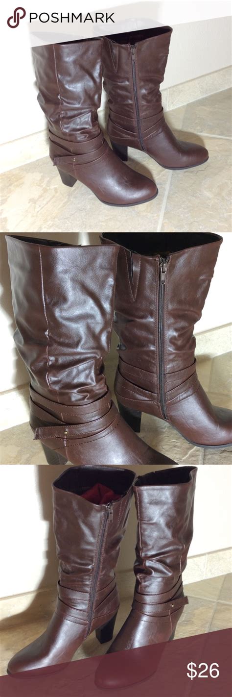 Dark Brown Boots Size 8 12 High Heeled Dark Brown Boots Side Zipper