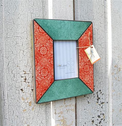 5x7 Decoupage Frame Turquoise And Red 3800 Via Etsy Frame