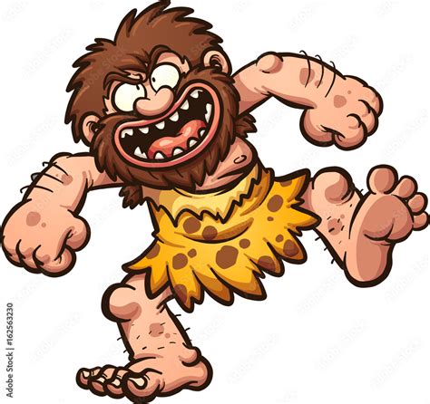 Happy Cartoon Caveman Laughing Vector Clip Art Illustration With